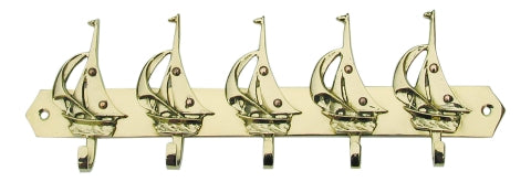 Schlüsselhaken mit 5 Segelbooten, Messing · SC 1127