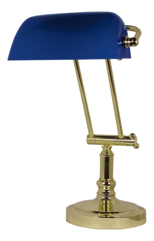 Bankers-Lampe, Eisen vermessingt mit blauem Glasschirm – elektrisch · SC 1292B