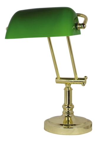Bankers-Lampe, Eisen vermessingt mit grünem Glasschirm – elektrisch · SC 1292G