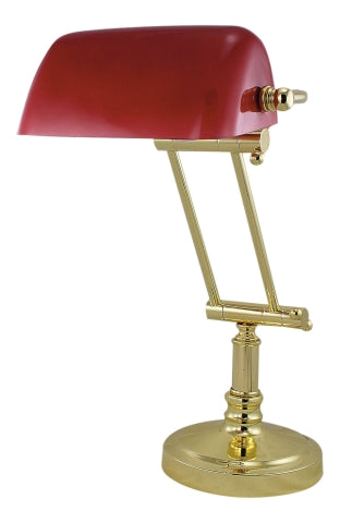 Bankers-Lampe, Eisen vermessingt mit rotem Glasschirm – elektrisch · SC 1292R