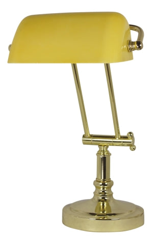 Bankers-Lampe, Eisen vermessingt mit gelbem Glasschirm – elektrisch · SC 1292Y
