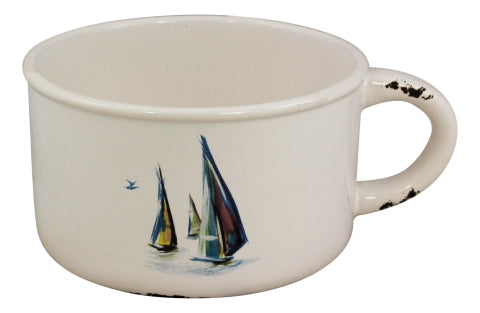 Topf mit Henkel Boote-Design, Steingut lackiert