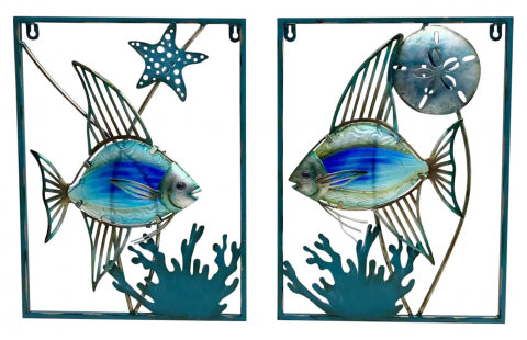Wandhänger Fisch im Rahmen, Metall/Glas