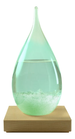 Sturmglas in Tropfenform, mit Holzsockel & LED-Licht · SC 5978