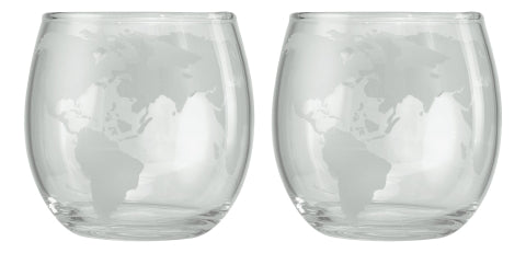 Gläser mit gefrosteter Weltkarte, H: 8cm