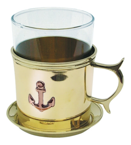 Teeglas mit Untersetzer, Messing