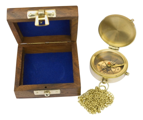 Taschenkompass mit Kette, Messing