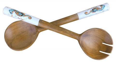 Salat-Besteck Seepferdchen, Mango-Holz emailliert · SC 9765