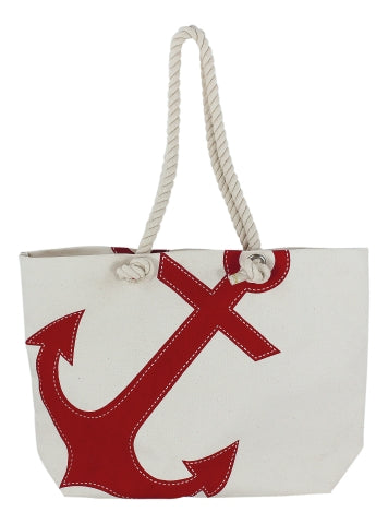 Shopping-Tasche mit Ankerdruck, beige/rot