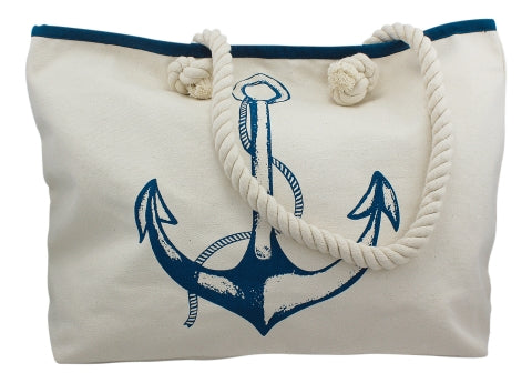 Shopping-Tasche mit Ankerdruck, beige/blau