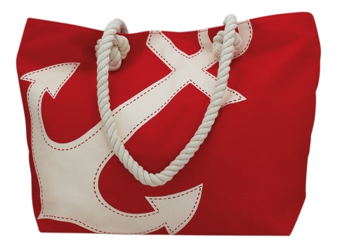 Shopping-Tasche mit Ankerdruck, rot/beige