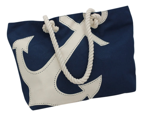 Shopping-Tasche mit Ankerdruck, blau/beige