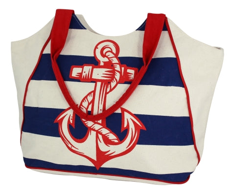 Shopping-Tasche mit Ankerdruck, beige/blau/rot