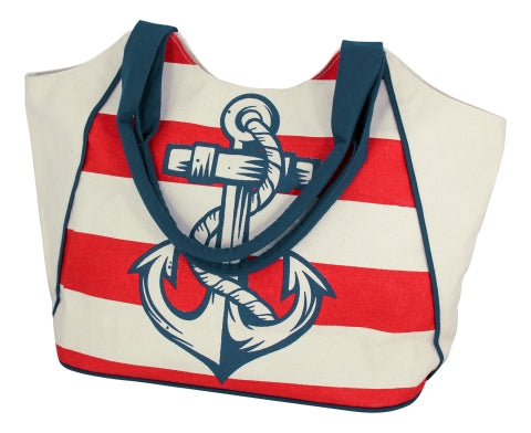 Shopping-Tasche mit Ankerdruck, beige/rot/blau