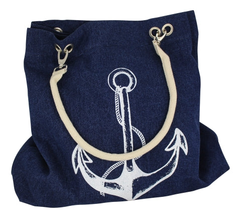 Shopping-Tasche Denim Anker/Steuerraddruck, blau/weiß