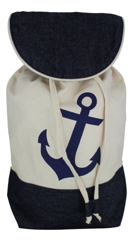 Rucksack mit Ankerdruck, blau/beige