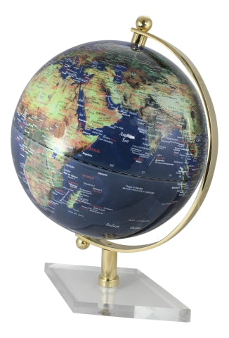Dunkelblauer Globus mit Messing auf Acrylsockel – 44 cm