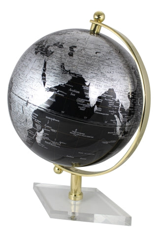 Schwarzer Globus mit Messing auf Acrylsockel – 44 cm