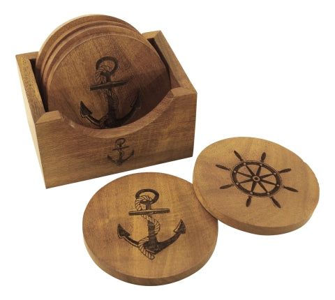 Sechs maritime Untersetzer aus Akazienholz – SEA-CLUB 7301