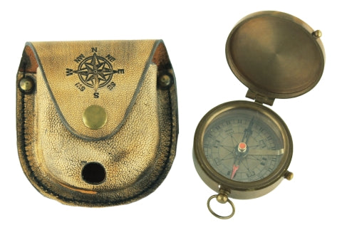 Antiker Kompass mit Deckel und Lederetui – SEA-CLUB 8573