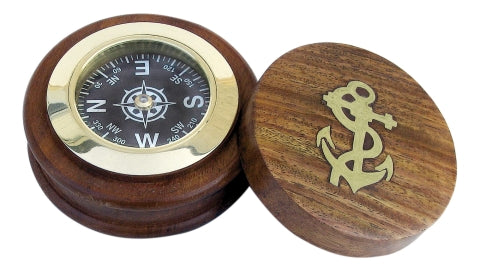 Kompass mit Deckel aus Holz und Messing – SEA-CLUB 9000