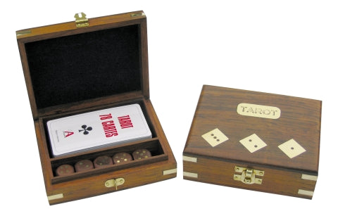 Tarot-Kartenspiel und fünf Würfel in Holzbox – SEA-CLUB 9041