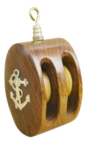 Doppelte Blockrolle aus Holz und Messing – SEA-CLUB 9225