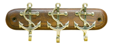 Schlüsselhaken mit drei Ankern auf Holz – Sea-Club 9232
