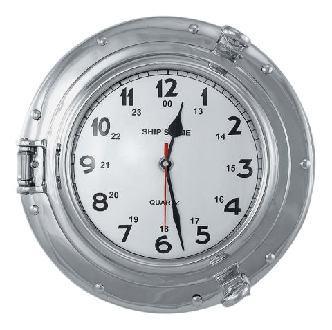 Vernickelte Bullaugenuhr, 28,5 cm – SEA-CLUB 9238N