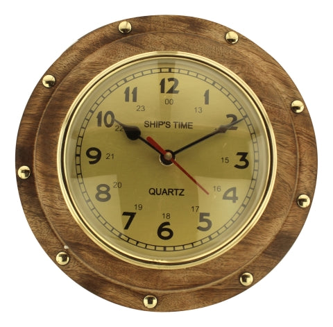Bullaugenuhr aus Holz und Messing – SEA-CLUB 9264