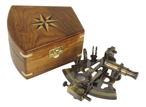 Sextant in Antikmessing mit Holzbox – SEA-CLUB 9327