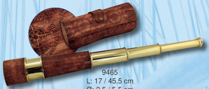 Messingteleskop mit Ledergriff und Etui