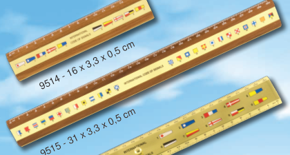 Lineal mit Flaggenalphabet aus Holz und Messing, 31 cm
